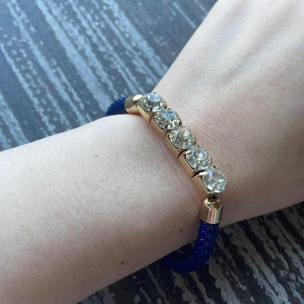 Chunky Stretch Rhinestone Statement Bracelet Indigo Navy